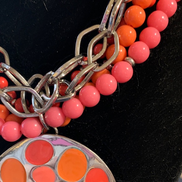 Coral & Orange Beaded Pendant Necklace - Picture 5 of 7